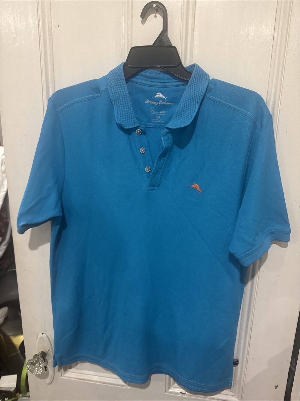 Tommy Bahama Men’s Polo Shirt L/G Blue Turquoise Marlin Logo Golf Casual